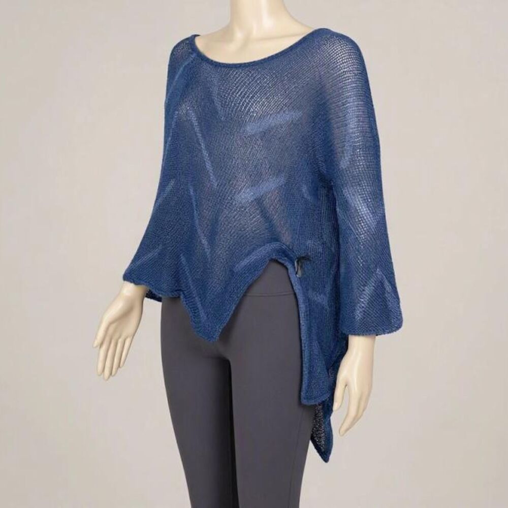 Skif Wearable Art Blue Asymmetric Mesh Slash Knit Sweater OSFM XS-2X